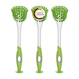 Rival 3er Set Spülbürste Trapez mit gummiertem Griff & Saugfuß limegrün – ergonomische Spülbürste mit PBT-Borsten – Geschirrbürste für die Küche – Spülbürsten Set – Putzbürste mit Saugnapf