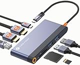 NOVOO Docking Station USB C Hub Dual HDMI 8-in-1 Adapter mit, 2*HDMI, Gigabit Ethernet, PD 100W,2 USB-A Datenübertragungen, SD&TF Kartenleser für MacBook Air/Pro M2, Dell, XPS 15,HP, Lenovo und mehr