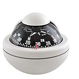 wellenshop Marine Kompass Bootskompass wasserdicht Weiß/Grau mit verstellbarem Sockelfuß Boot Schiffskompass Kugelkompass Motorboot-Kompass Caravan