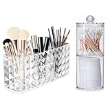Make-up-Pinselhalter, 1 x 3 Fächer, transparenter Acryl-Make-up-Pinselhalter, mit 1 x Deckel, Wattepad-Halter, Wattestäbchen-Organizer für Eyeliner, Lippenstift, Mascara und mehr Make-up-Aufbewahrung