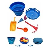 Schildkröt 7in1 Sand Toys Set, innovatives Sand-Spielset im Handtaschenformat, kompakt und platzsparend, Faltbarer 3 Liter Eimer mit 6 Sandspielzeugen zum Graben, Formen, Sieben und Rechen, 970244