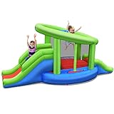 DREAMADE Aufblasbare Hüpfburg mit 2 Rutschen, Hüpfburgen mit Sprungbereich & Basketballkorb & Tragetasche, Outdoor/Indoor Spielburg für Kinder von 3-10 Jahren (ohne Gebläse)