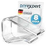 DIYexpert Tischtuchklammern Transparent Made in Germany [bis 25 mm] [8 Stück] Stabile Tischdeckenklammern – Wetterfest & rutschfest – Tischklammern für Garten, Balkon & Innenbereich