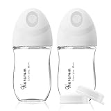 Babyflache aus Glas, Anti-Kolik Babyflaschen für Neugeborene, 0-6 Monate, mit Sauger Größe 1, Langsamer Fluss aus Silikon, 160ml, 2er Pack - Weiß