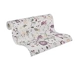 A.S. Création PintWalls II Vliestapete mit Blumenmotiv im Landhausstil 0,53 x 10,05 m – Grüm, Violett, Beige – Tapete mit Blättermotiv Made in Germany - 397462