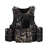 HUNTVP Taktische Weste Tactical Vest für Airsoft, Paintball, CS Spiele, Militär Fans - Einstellbar für Outdoor, Wandern, Bergsteigen, Trekking - Typ-1 Camouflage