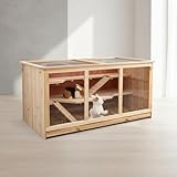 Mucola Kleintierkäfig 117x63x58 cm Kleintiergehege 3 stöckig Holz Hamsterkäfig inklusive aufklappbarem Deckel und Rampen Nagervilla Mäusekäfig Hasenstall