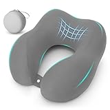 Petgulu Nackenkissen Flugzeug, Reisekissen Auto aus Memory Foam mit Aufbewahrungsbox, Nackenhörnchen für Reisen, Camping, Büro und Haus(Grau)