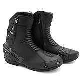ChoCho Track Motorrad-Reitstiefel für Herren, Ledersohle, Sportfahrräder, Knöchelschutz, Motorradschuhe mit Reißverschluss, schwarz, 44.5 EU