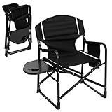 WOLTU Campingstuhl faltbar, Regiestuhl klappbar, Klappstuhl mit Seitentisch Getränkehalter Seitentasche, Angelstuhl, 150 kg, Camping Stuhl, für Camping, Angeln, Picknick, Schwarz, CPS8168sz