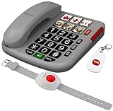simvalley Communications Festnetztelefon: Senioren-Notruf-Telefon, Funk-SOS-Taster & zusätzliches SOS-Armband (Notruftelefon, Tischtelefon)