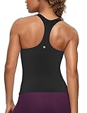 CRZ YOGA Damen Butterluxe Tank Tops Racerback Sport Top Yoga Fitness Oberteil Tanktops mit Integriertem BH Schwarz 38