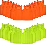 Malloom 24 Stück Fußball Leibchen für Erwachsene, ohne Logo Trainingsleibchen Fussball Leibchen Kinder Erwachsene, Team-Spiel Bibs für Fußball, Basketball, Volleyball - Grün & Orange