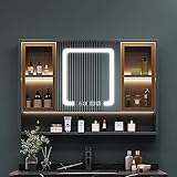 Badezimmer-Spiegelschrank mit LED-Lichtern, 40 rechteckiger Anti-Beschlag-Schminkspiegel, Einbau- oder Oberflächenmontage, intelligente Entnebelungsfunktion, Wandregal