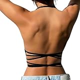2026 rückenfreies Neckholder-Top für Damen, gepolstert, Sport-BHs, leichte Unterstützung, Riemen, Workout-Tanktop, Schwarz , Einheitsgröße