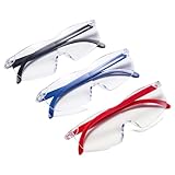 3 Stück Vergrößerungsbrille,300% Lupenbrille für Brillenträger,Tragbare Lupe Brille,Anti-Blaulicht Lese Lupenbrille,für Arbeiten Im Nahbereich Nähen,Reparatur und Mehr (Rot,Blau,Schwarz)