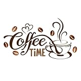 QEDBOJE Wandtattoo Küche Kaffee Deko selbstklebend Wandaufkleber für Esszimmer Büro Coffee Time Spruch mit Bohnen Motiv