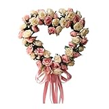 Rosen Rosenkranz mit Schleife Türkranz Wandkranz künstliche herzförmige Seidenrosenkranz Haustür Deko Geschenk Hochzeit Hochzeitsdeko Valentinstag Muttertag Wanddeko Rosenkranz