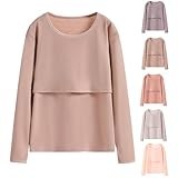 Still-Top, langärmelig, für Damen, warme Unterwäsche, Kleidung, doppellagig, Schwangerschafts-T-Shirt, Postpartum-Shirt, Umstands-Top, coffee, M