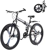 LSBIKE 27,5 Zoll Klappbares Mountainbike, 21 Gang Shimano Schaltung, MTB mit Doppel-Federung, Leichtbau-Rahmen, Mountain Bike für Herren & Damen, Faltbares Sport Fahrrad für Erwachsene (schwarz-blau)