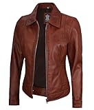 Blingsoul Damen-Lederjacke – Premium-Lederjacken im Motorrad-Stil für Damen – bequeme Oberbekleidung für jede Jahreszeit, Jose - Cognac Jacke, XL