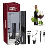 Elektrisches Weinflaschenöffner-Kit, Kabelloser Elektrischer Korkenzieher, Automatische Weinöffner Flaschenöffner mit Folienschneider, Vakuumstopfen und Weinausgießer für Familien,Partys (Schwarz)