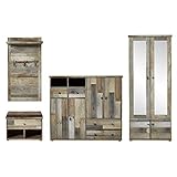 Bonanza Vintage Garderoben Set in Driftwood Optik - Retro Flurgarderobe für Ihren Eingangsbereich - 305 x 188 x 40 cm (B/H/T)