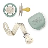 nip – Cherry Green Schnuller-Set | Limited Edition |0-6 Monate | Nachhaltig: 2x Schnuller, 1x Schnullerband und 1x Schnullerbox aus natürlichen Rohstoffen | Geschenk zur Geburt | Salbei grün