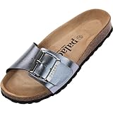 Palado Pantoletten Damen Malta EGS Metallic - bequeme Sandalen Made in Spain - Hausschuhe mit dämpfendem Kork-Fußbett - modische Sommerschuhe Grau UK6 - EU39