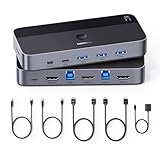 UGREEN HDMI 2.0 KVM Switch 4K@60Hz USB 3.0 Switch 4 Ports (3*USB 3.0+ USB C) Sharing 1 Monitor und Tastatur, Maus, Drucker, U disk für 2 PC mit 2 USB Kabeln und 2 HDMI Kabeln.