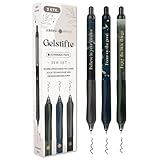 LEBENSKOMPASS® Gelstifte 3er Set Schwarz mit Silent-Click-Technologie - Hochpigmentierte, Schnelltrocknende Gel Kugelschreiber - Dünne 0,5mm Strichstärke Gelschreiber - 3 Stück