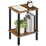 MAHANCRIS Beistelltisch, Kleiner Tisch, Schmaler Couchtisch, Nachttisch mit 2 Ebenen, Industriestil, Gestell aus Holzwerkstoff, für Wohnzimmer, Schlafzimmer, Büro, Vintagebraun und Schwarz AETHR7901N1