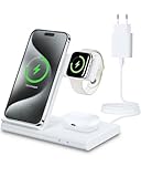 3 in 1 Ladestation Apple Watch und iPhone, 18W Induktive Ladestation Schnelles Kabelloses Ladegerät Ständer für iPhone 16/15/14/13/12/11/Pro/Max/XS/XR/X/8/Plus, iWatch 10/9/8/7/6/SE/5/4/3/2 & AirPods