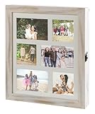 Schlüsselkasten Schlüsselbox Schlüsselschrank Schlüsselbrett mit 18 Schlüsselhaken | Holz | Weiß | Integrierter Bilderrahmen für 6 Bilder