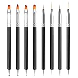 YPYMOD 8 Stück Doppel-Ende Nagel Pinsel, Nageldesign Pinsel, Doppel-Ende Nail Art Pinsel Kit Professionelle Maniküre Werkzeuge Kit（Schwarz）