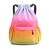 flintronic Mode Sport Rucksäcke, Turnbeutel, Große Kapazität Kordelzug Sporttasche, Gymsack Wasserfest Sporttasche, Turntasche mit Wasserflaschen-Netztaschen, für Erwachsener Jugend, Farbverlauf