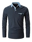 KUNJLELP Poloshirt Herren Langarm, T Shirts Männer, Hemd Herren Denim-Splice T-Shirt Golf Polo Shirt,Blau,XL