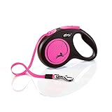 flexi® Neon M Gurt 5 m schwarz/neon-pink, Roll-Leine für Hunde bis 25 kg