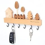 Aquarbor 6 Haken Schlüsselbrett Holz Holzschlüsselhalter, Erhältlich mit Gebohrter und Nagelloser Klebeinstallation, Für Flur, Schlafzimmer, Küche, Hängen Küchenbesteck