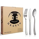 Nkaiso 150 Stück Silber Wiederverwendbares Besteck, 50 Gabeln, Messer & Löffel, Wiederverwendbar Bestecksets für Familienfeiern,Outdoor Dinner