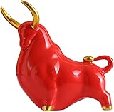 ZKSYLSM Wall Street Bullen-Figur, Tischdekoration, rote Keramik-Rinderstatue, Tischdekoration, niedlicher einfacher Stil, Heimbüro, Schreibtisch-Dekorationen, (B)