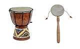 20cm Kinder Djembe Trommel Bongo Drum Deko Bunt Bemalt + Handtrommel Rassel R6