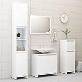 Myheimly 4-TLG. Badmöbel-Set Spiegel Unterschrank Badschrank Midi Schrank Hochschrank Waschbeckenunterschrank Badezimmermöbel Weiß Holzwerkstoff
