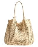 Micmores Strandtasche Strohtasche Damen – Elegante Handtasche Damen Boho Umhängetasche Tote Bag groß Shopper Tasche Geflochtene Taschen Korbtasche für Urlaub Reisen Strand Sommer (Beige)