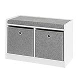 SoBuy FSR65-K-DG Sitzkommode Sitzbank mit Stauraum Schuhbank mit Sitzfläche Schuhtruhe mit 2 grauen Körben Weiß BHT ca.: 68x45x32cm
