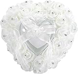 INVEES Ringkissen, romantisches herzförmiges Hochzeitsringkästchen, rosa Strass-Dekokissen, 2 Farben, 16 x 15 x 6 cm, für Hochzeit, Party (weiß)