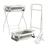 UBRAVOO Babybadewanne mit Ständer, faltbare Babybadewanne mit Thermometer und Badekissen, ergonomisches Kissen und Abflussöffnung, langlebig, ideal für Neugeborene und Babys bis zu 12 Monaten (Grau)