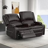 SQUEBILIFE 2-Sitzer-Sofa verstellbare 2er Couch durch halbautomatische Relaxfunktion, Relaxsessel Set mit Konsole Einbauschalenhalter, Duale USB-Anschlüsse, Seitentaschen