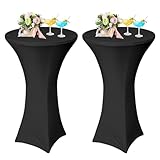 AMFUN 2er-Set Stretch Stehtisch Hussen, Stehtisch Hussen, Verstärkung im Fußbereich, Quadrat Ecken Stehtischhussen für Bar, Hochzeit, Cocktail-Party, Bankett, Stretch（80×110cm,Schwarz）