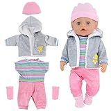 Baby Puppen Puppenkleidung 35-43 cm 1 graue Jacke + 1 gestreifter Pullover + 1 Strickmütze + 1 Paar Socken, Kleidung Outfits für Baby Kinder Mädchen Jungen (Puppe Nicht enthalten)